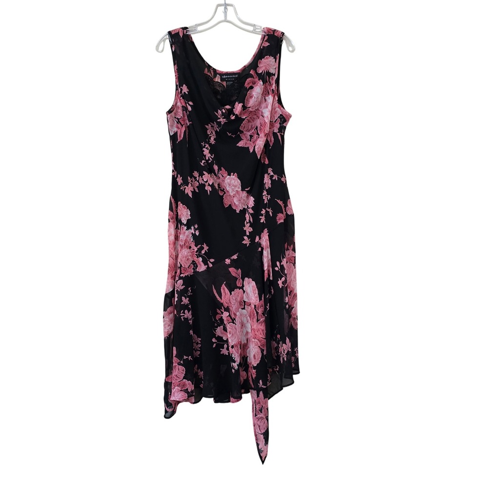 Connected‎ Apparel Black Pink Floral  Chiffon Cowl Neck Sequin Midi Dress 1X Y2k
